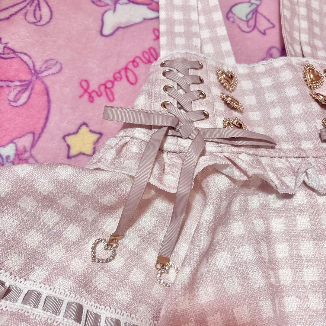 リズリサ　はしごリボンギンガムティアードスカパン　ピンク　チェック