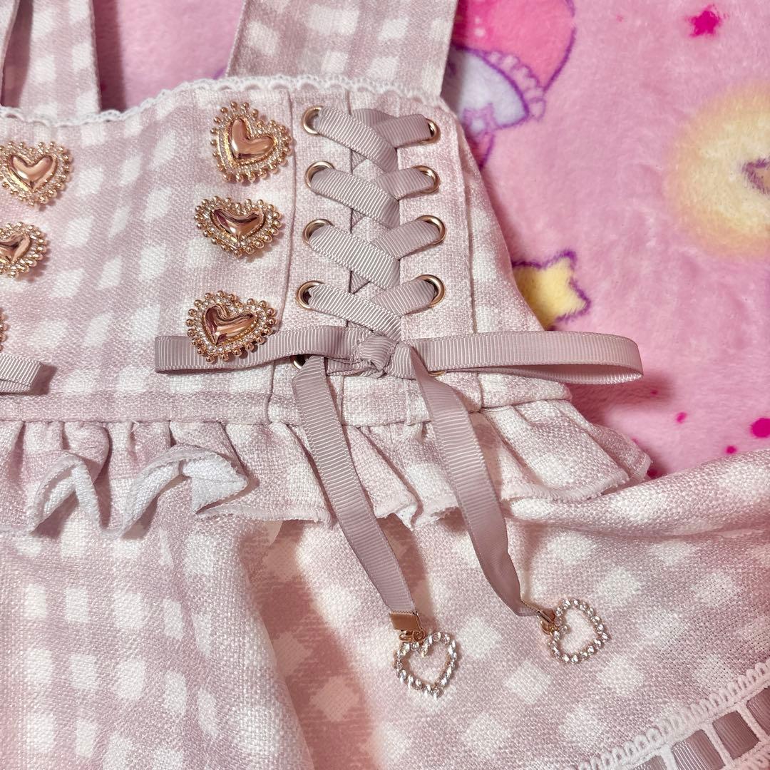 リズリサ　はしごリボンギンガムティアードスカパン　ピンク　チェック