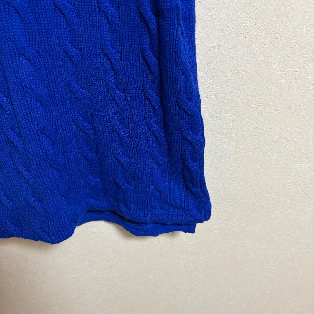 美品 ポロラルフローレン ケーブルニット ポロシャツ ブルー