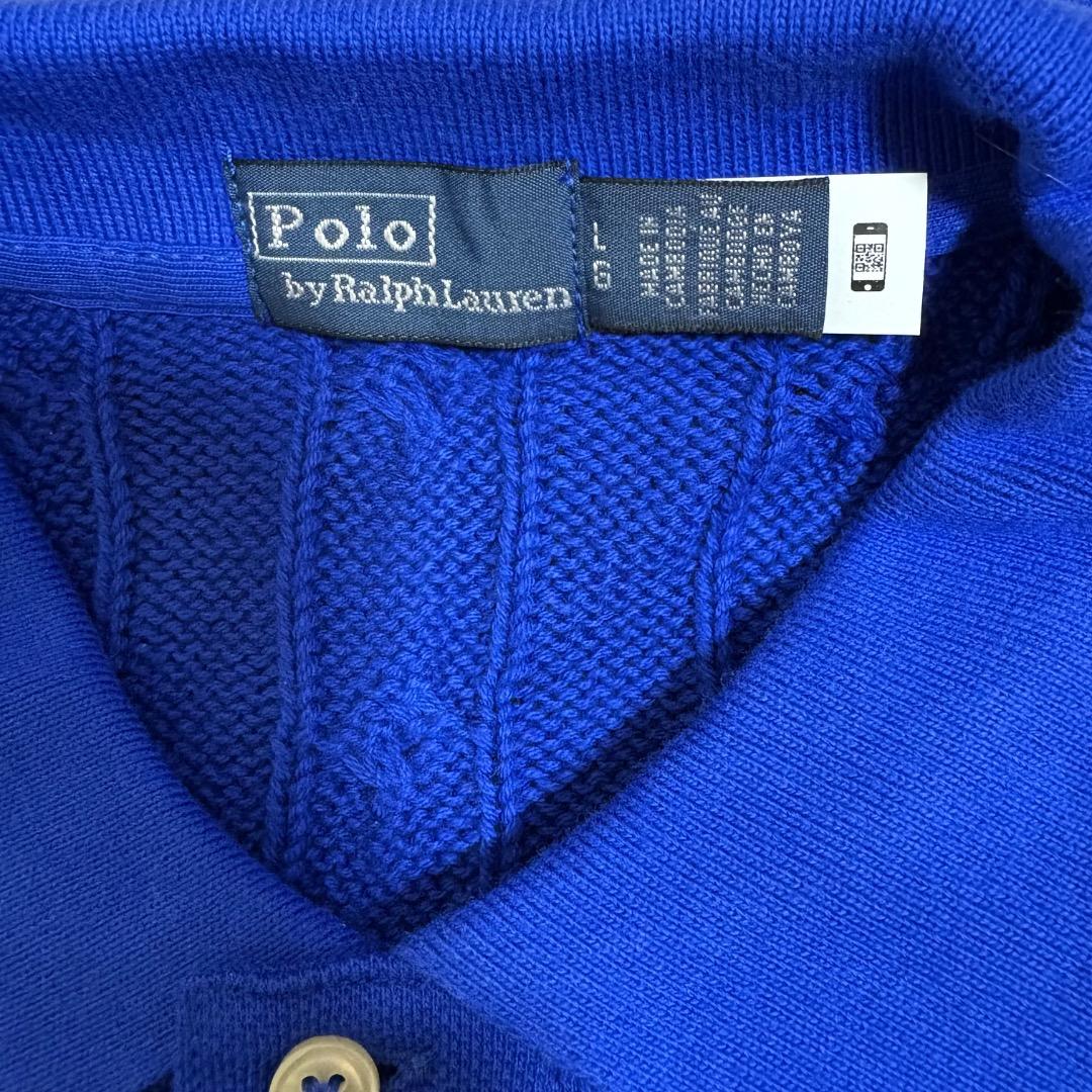 美品 ポロラルフローレン ケーブルニット ポロシャツ ブルー