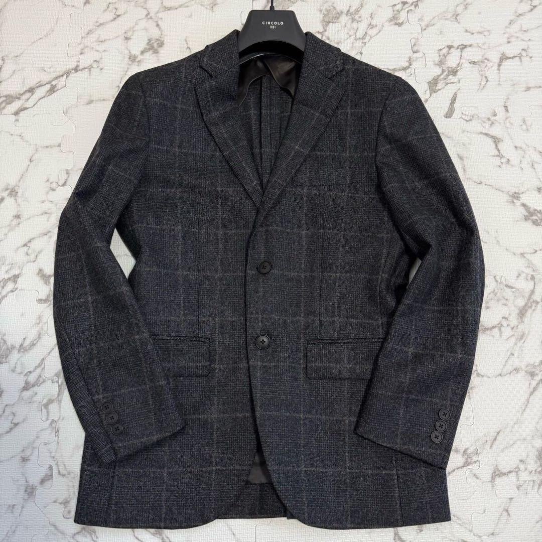 【未使用級】エディフィス ウール グレーチェック スーツ セットアップ S