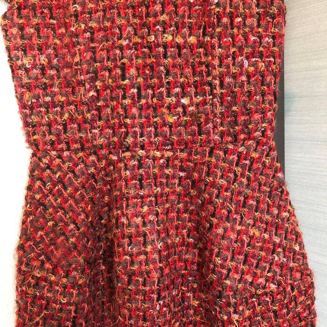 lemonsan 　YOKO CHAN♡36♡赤系ツイードひざ丈ワンピース