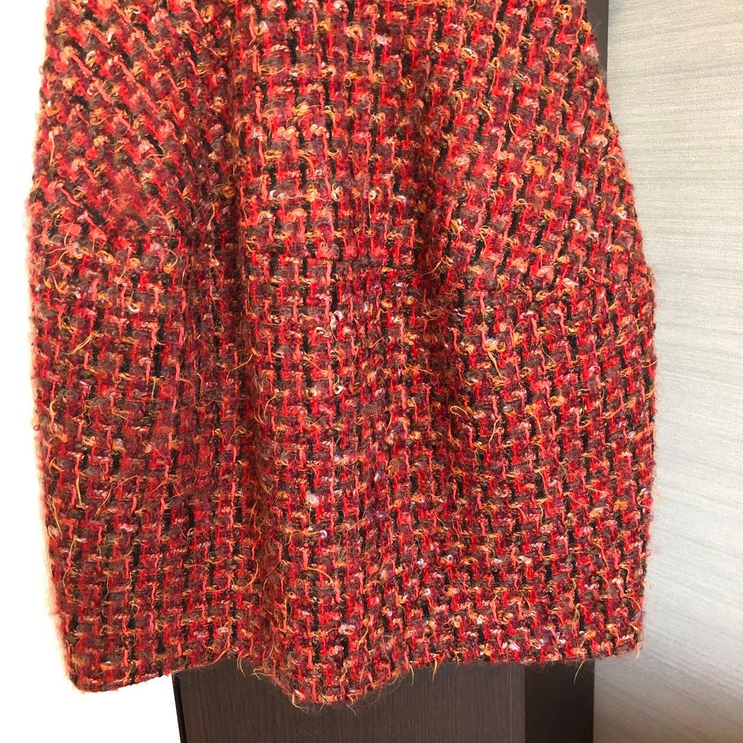 lemonsan 　YOKO CHAN♡36♡赤系ツイードひざ丈ワンピース