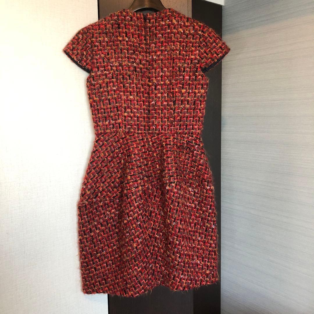 lemonsan 　YOKO CHAN♡36♡赤系ツイードひざ丈ワンピース