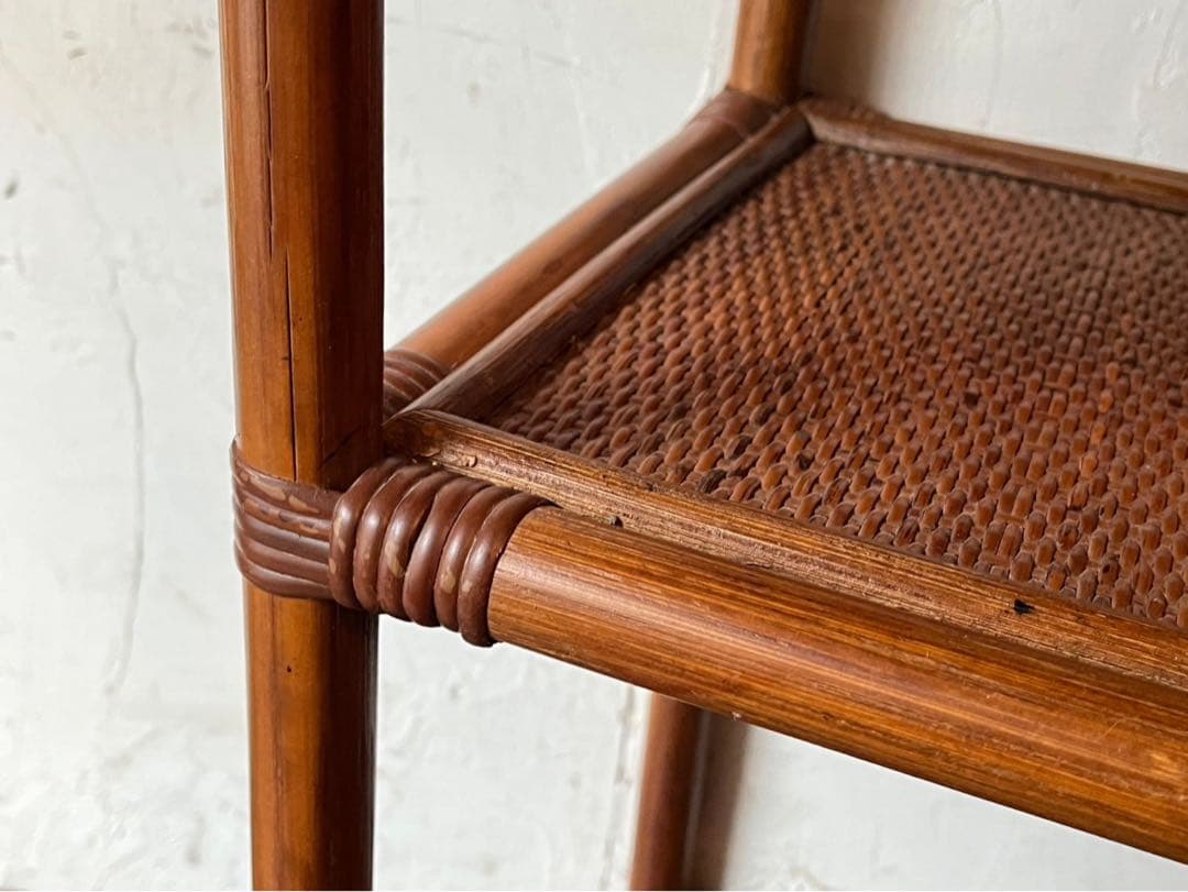 ラタン キッチンワゴン 藤 ワゴン 棚 インテリア 昭和レトロ 当時物 トレイ