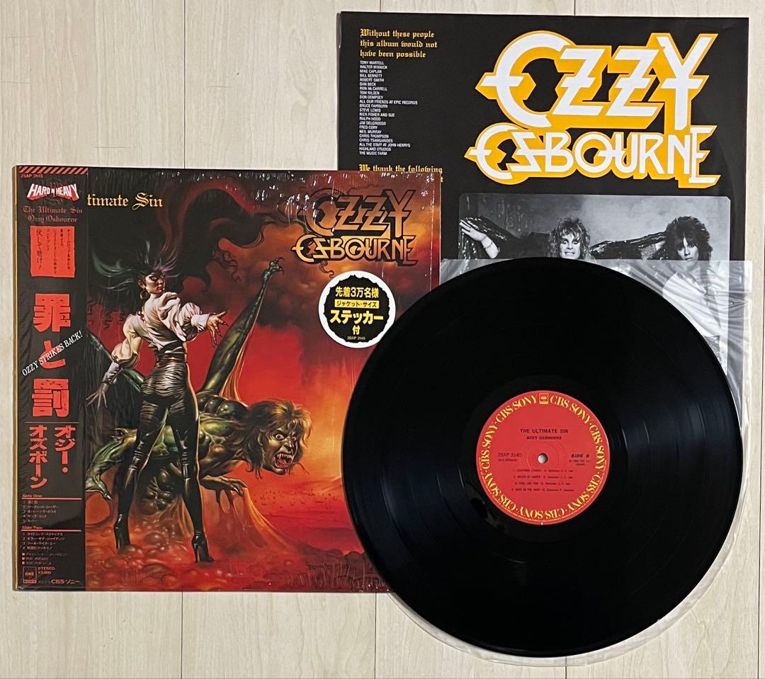 美品LP★オジーオズボーン/罪と罰★初回特典ステッカー付 レコード 再生確認済