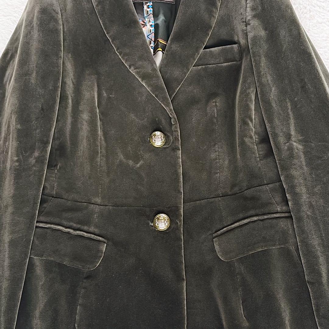 希少✨【エトロ】ベロア テーラードジャケット ダークグリーン 裏地総柄 42