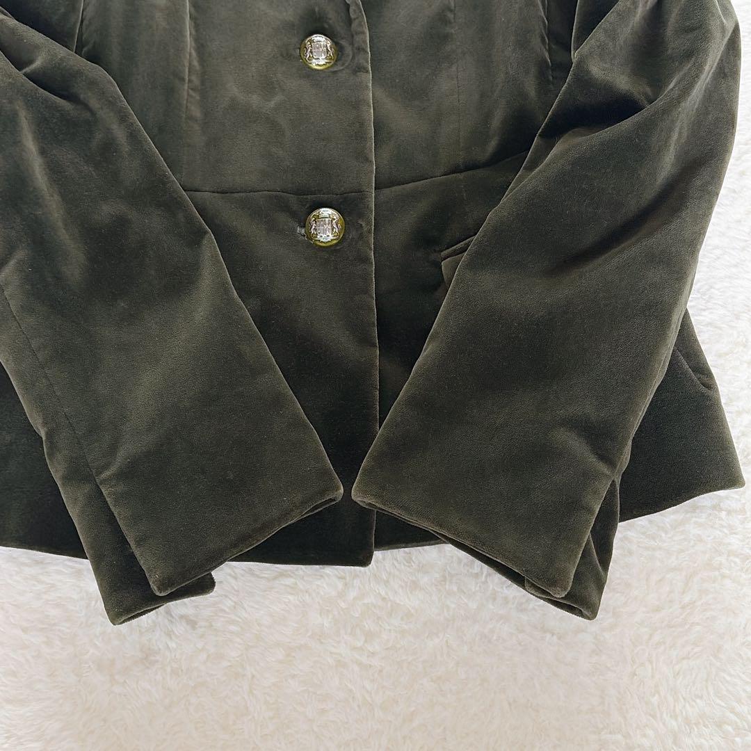 希少✨【エトロ】ベロア テーラードジャケット ダークグリーン 裏地総柄 42
