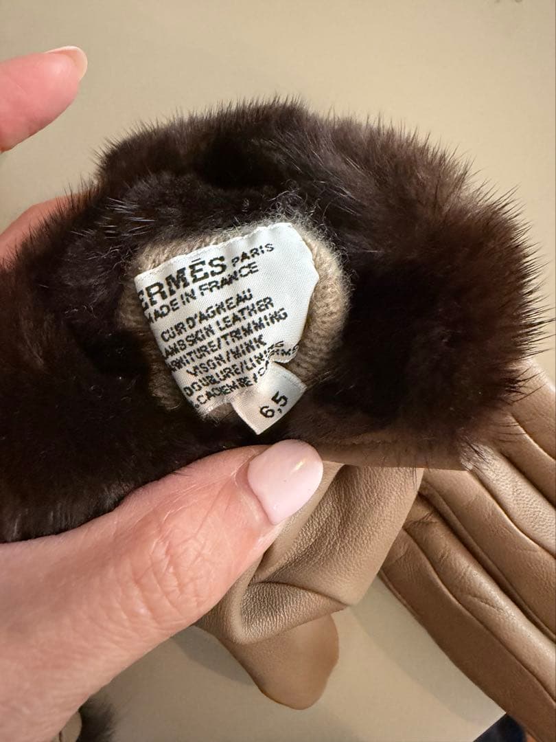 エルメス　ミンク革グローブ