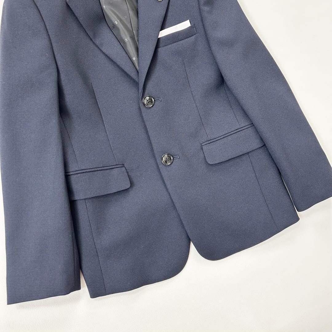 1229y美品 ビームス 男の子スーツ4点セット チェック 紺 140