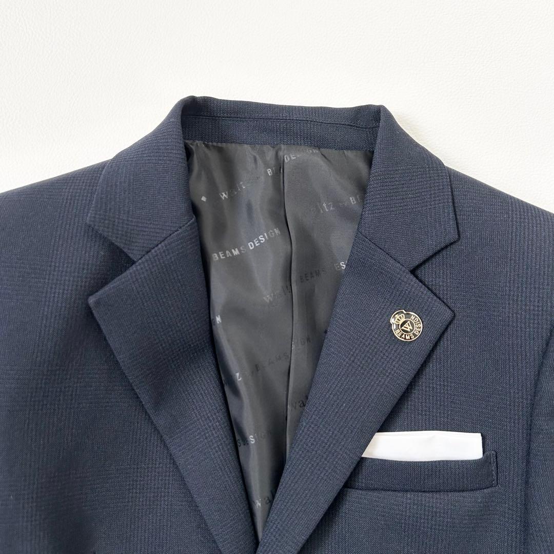 1229y美品 ビームス 男の子スーツ4点セット チェック 紺 140