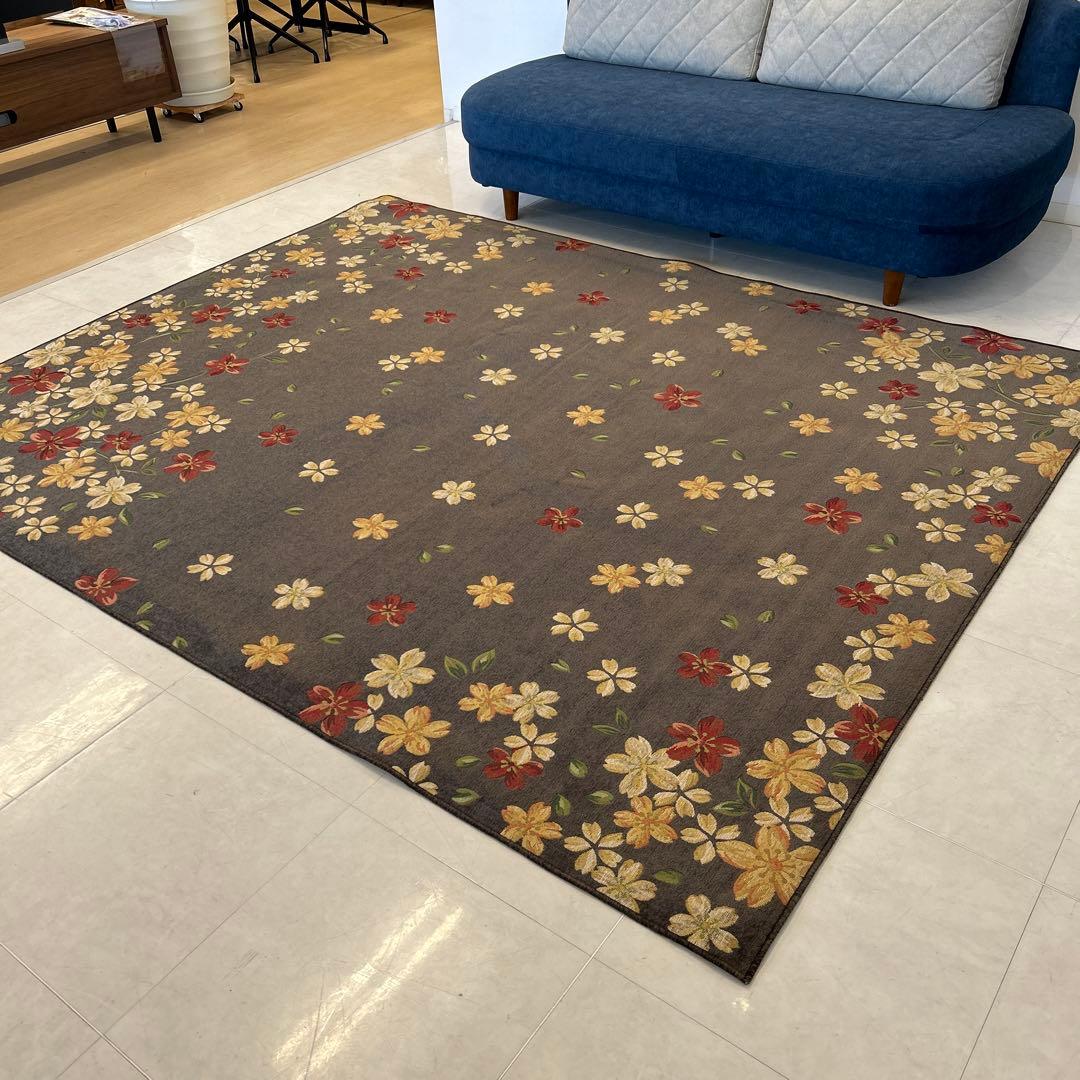 新品☆花柄のシェニールラグ 200×250cm 上品 桜の花 さくら模様