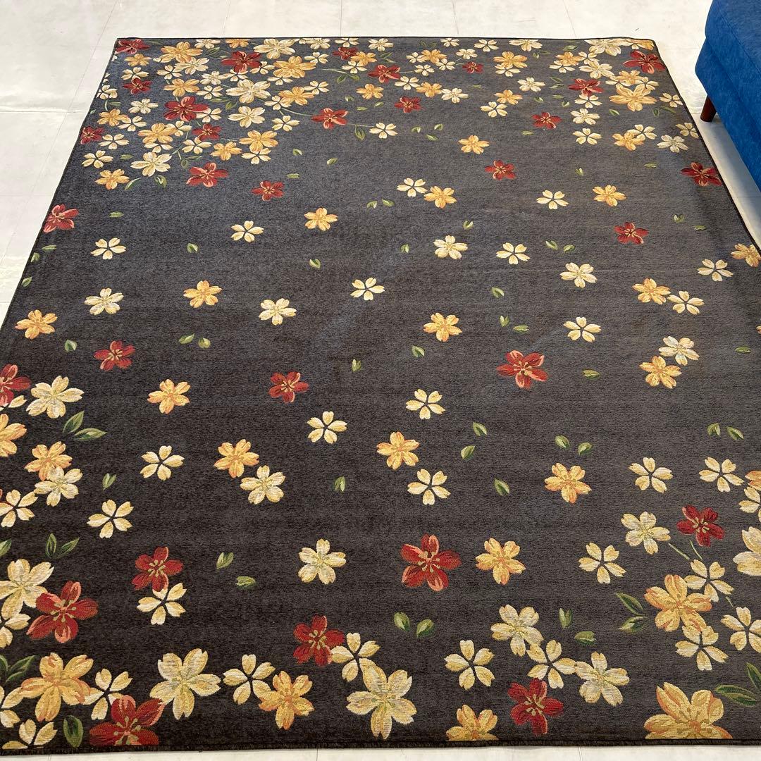 新品☆花柄のシェニールラグ 200×250cm 上品 桜の花 さくら模様