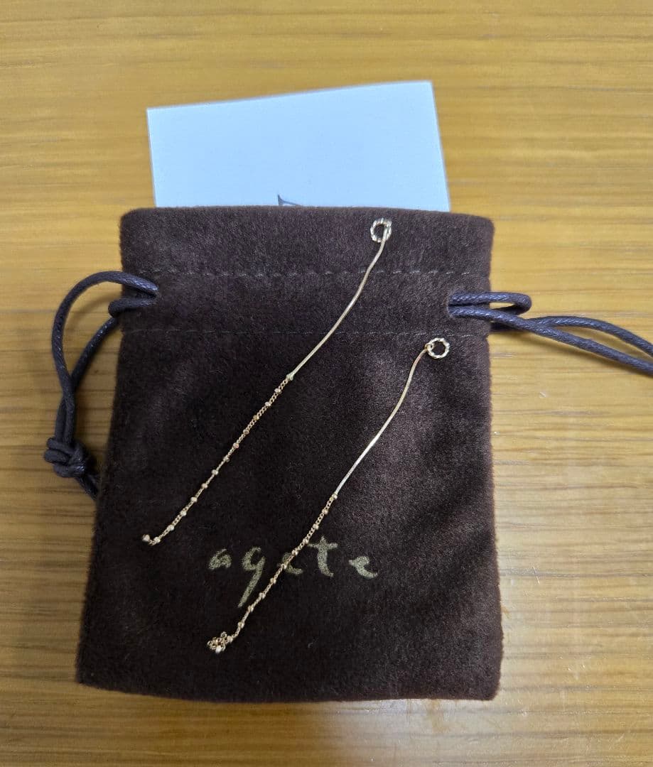 アガット　ゴールドロングチェーン　ピアスチャーム