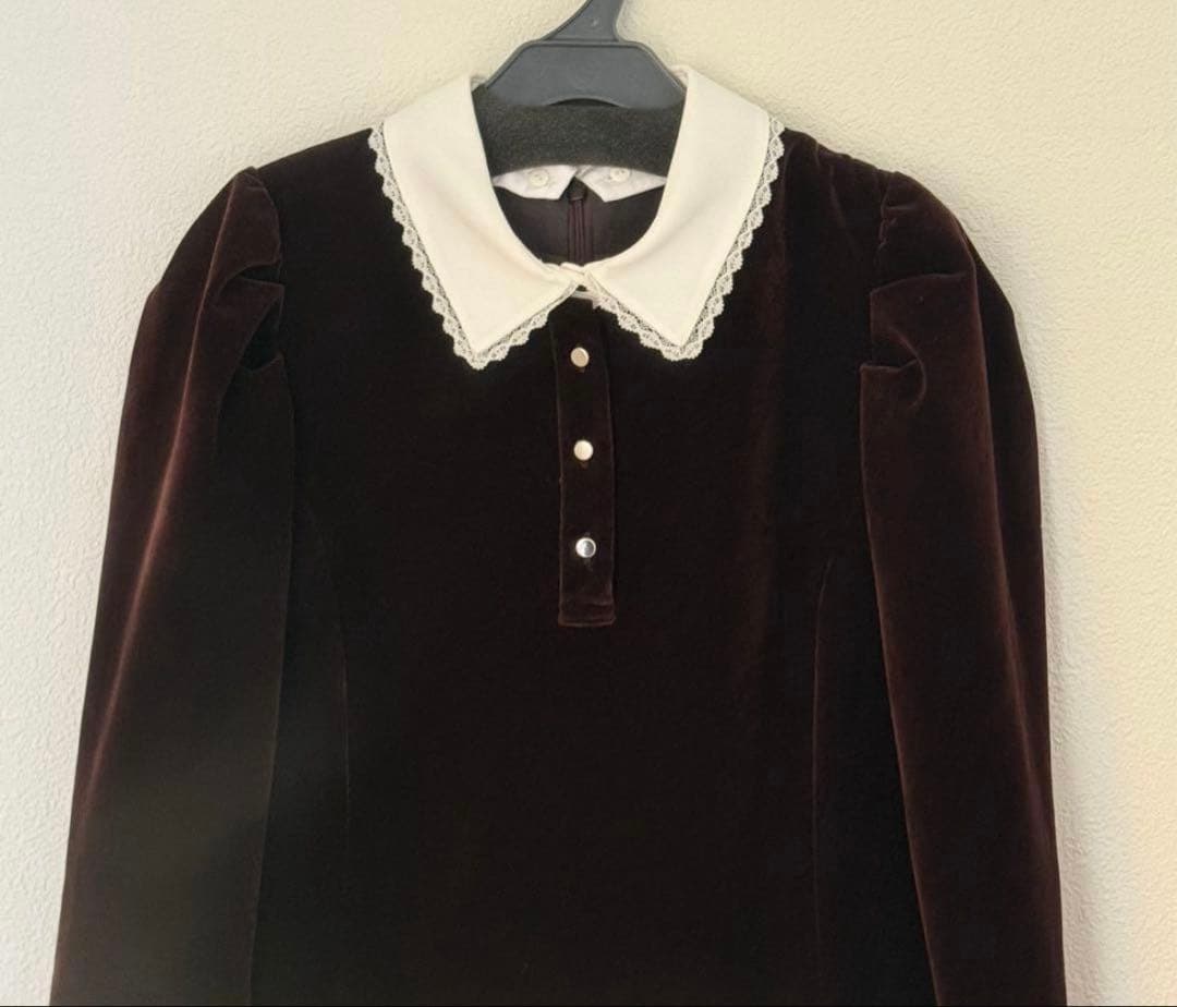 Rirandture リランドチュール ベルベットカラーミニワンピース ブラウン