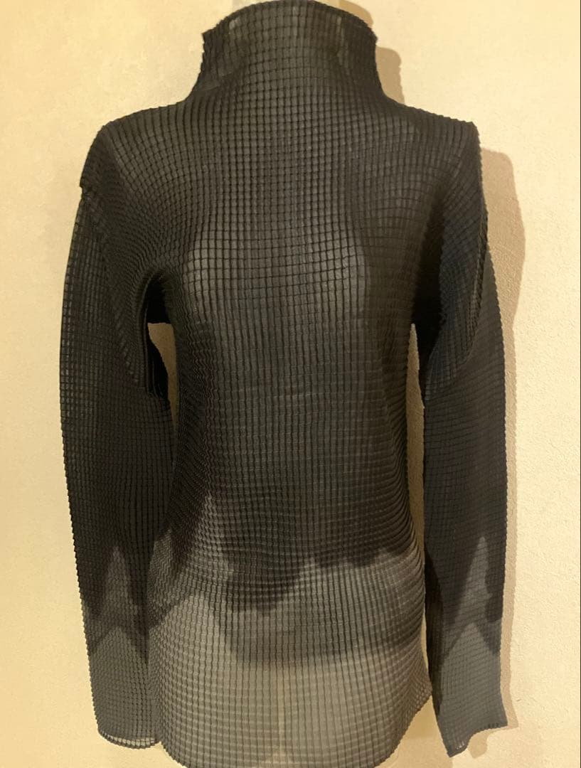 イッセイミヤケ　プリーツプリーズ　墨絵模様　裾長目