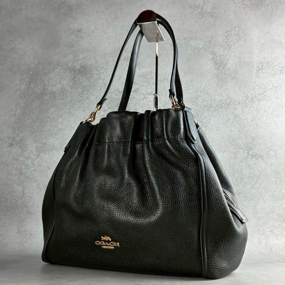 ✨極美品✨コーチ　マヤ　ショルダーバッグ　肩かけ　巾着　ギャザー　レザー　黒