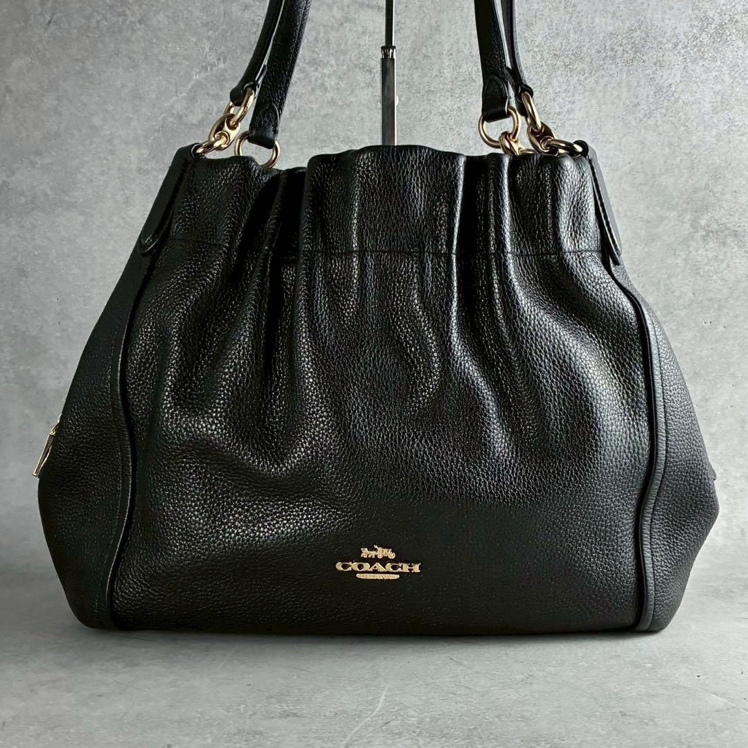 ✨極美品✨コーチ　マヤ　ショルダーバッグ　肩かけ　巾着　ギャザー　レザー　黒