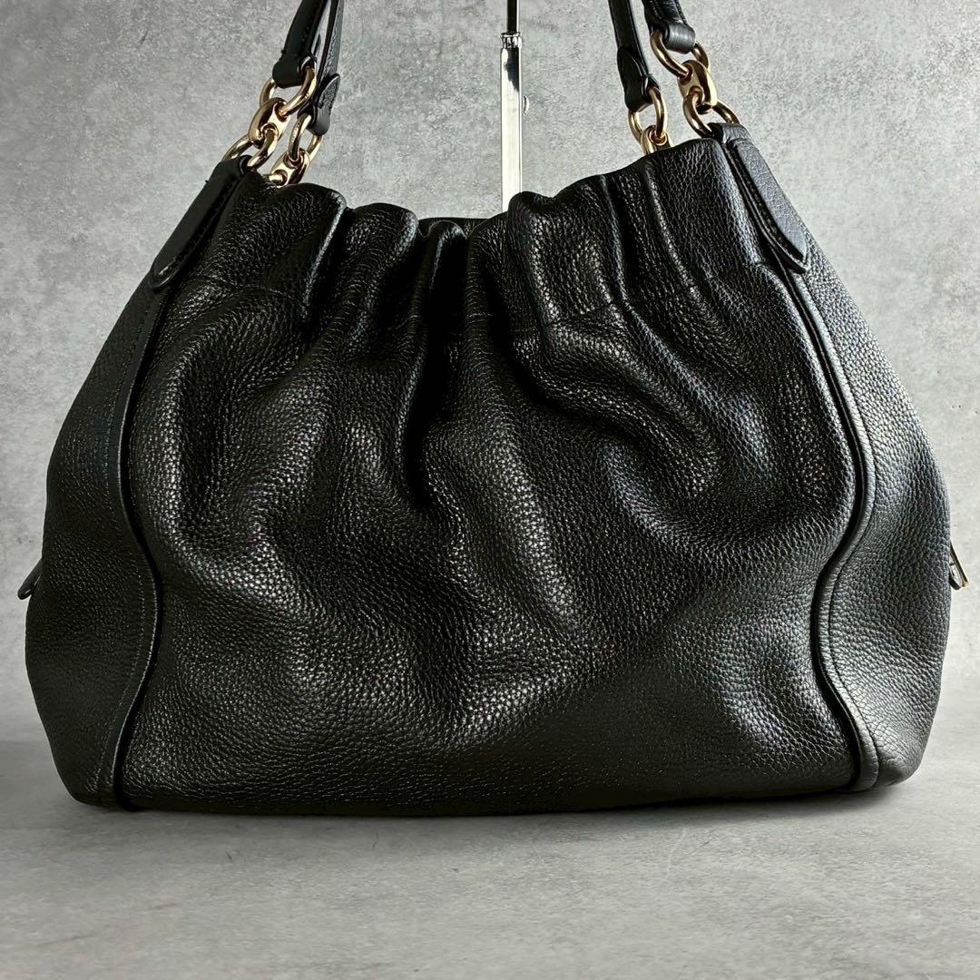 ✨極美品✨コーチ　マヤ　ショルダーバッグ　肩かけ　巾着　ギャザー　レザー　黒