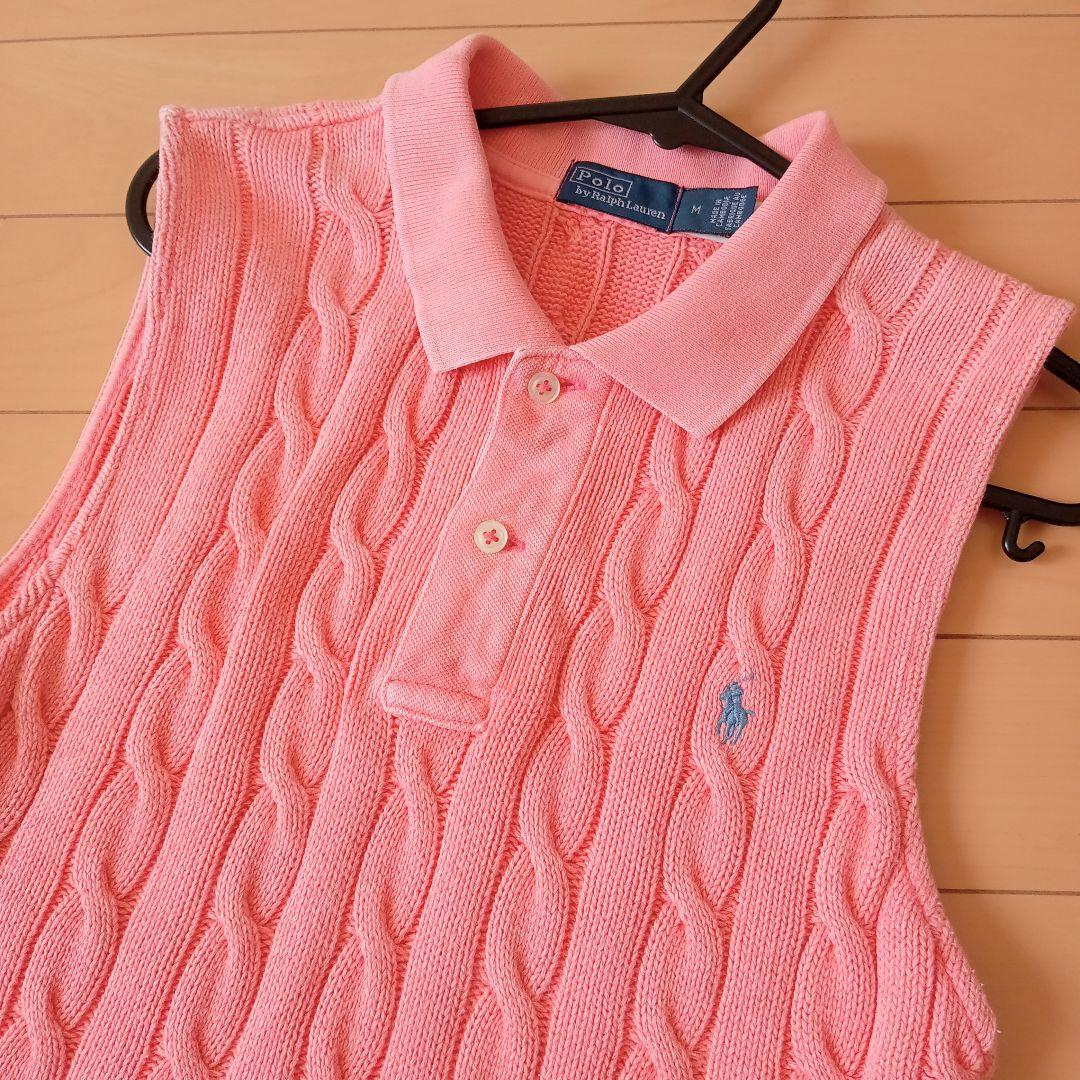 【即発送】ラルフローレン ノースリーブ ポロシャツ ニット ケーブル編み ピンク