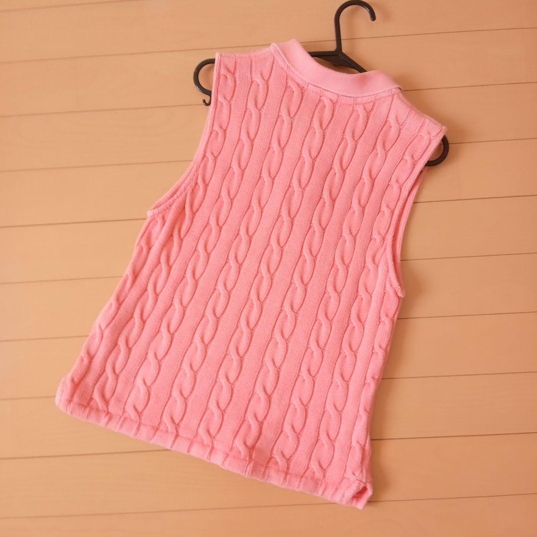 【即発送】ラルフローレン ノースリーブ ポロシャツ ニット ケーブル編み ピンク