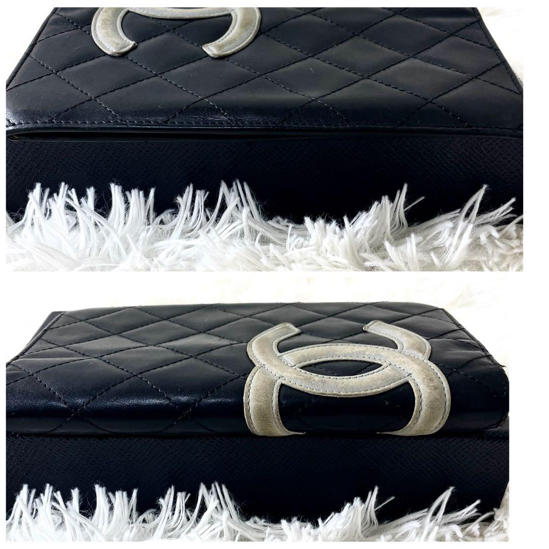 シャネル　CHANEL カンボンライン　長財布　折り財布　レザー　ブラック　黒