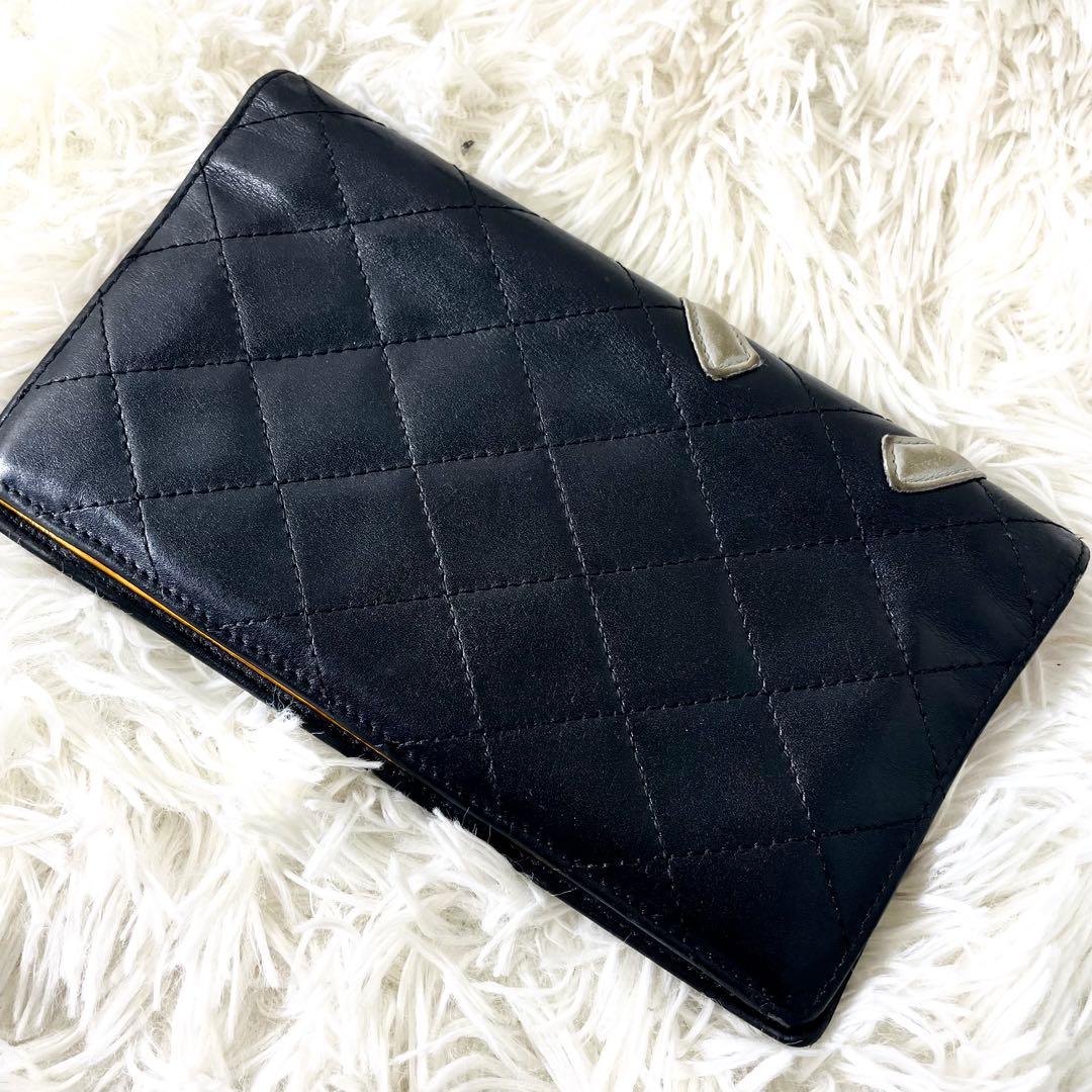 シャネル　CHANEL カンボンライン　長財布　折り財布　レザー　ブラック　黒