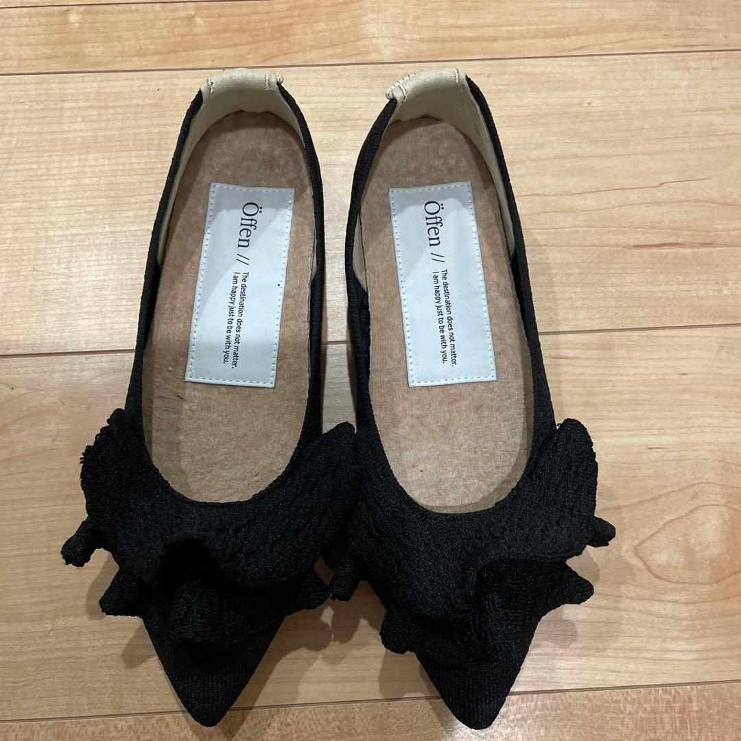 オッフェンOffen pointed-FRINフラットシューズ　ブラック 37
