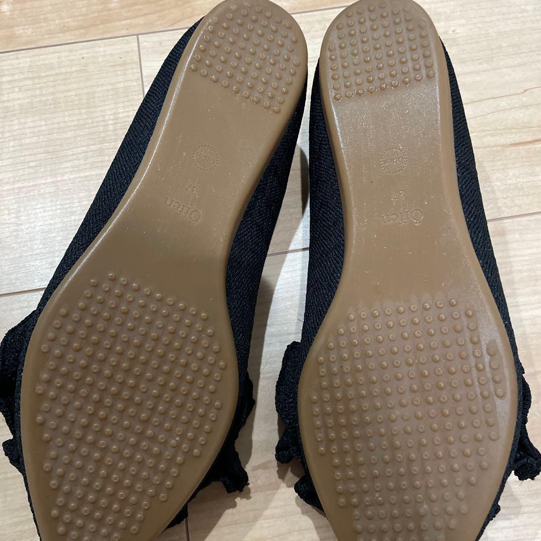 オッフェンOffen pointed-FRINフラットシューズ　ブラック 37