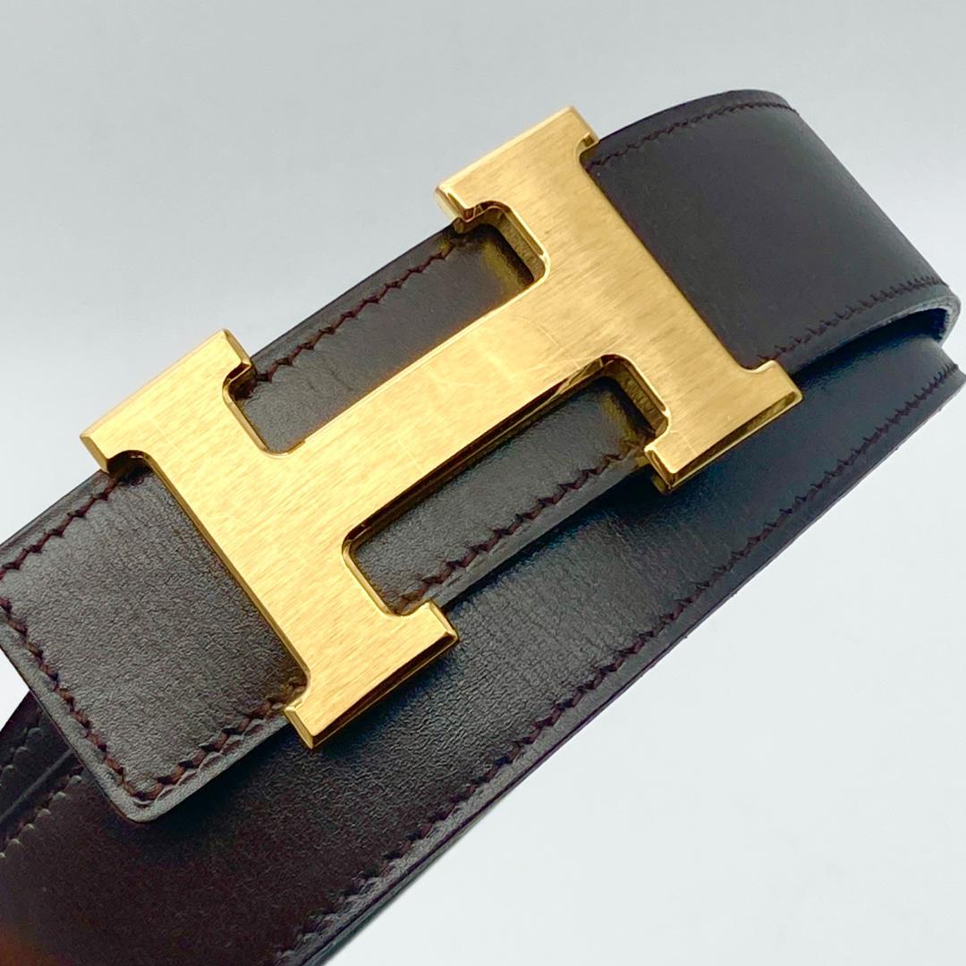 美品　エルメス　ベルト　コンスタンス　Hバックル　ブラウン　ゴールド