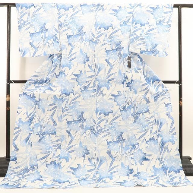 blue 新品 綿絽 撫松庵 百合ぼかし 夏着物 小紋 浴衣 6264