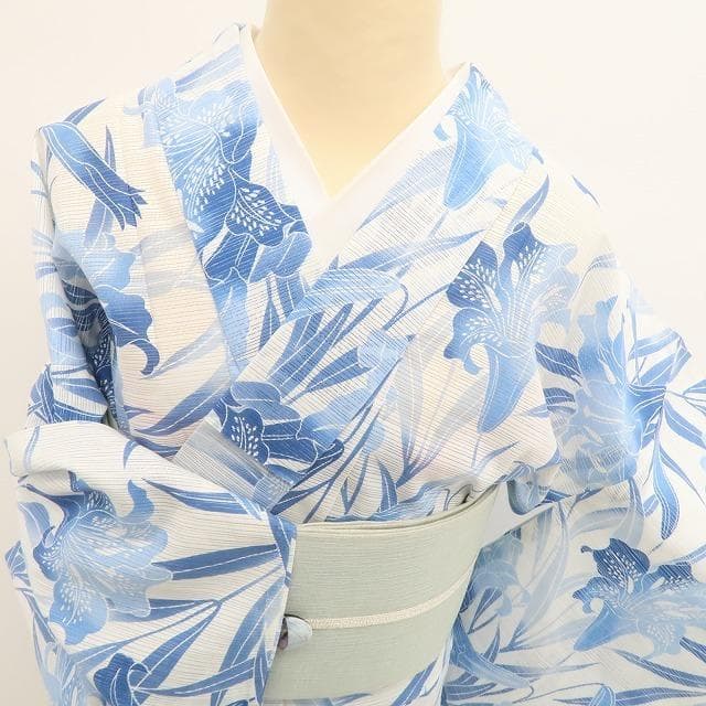 blue 新品 綿絽 撫松庵 百合ぼかし 夏着物 小紋 浴衣 6264