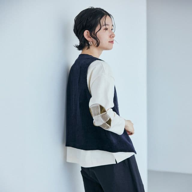 中川政七商店 布ぬの バスクシャツ 長袖 碁盤 緑