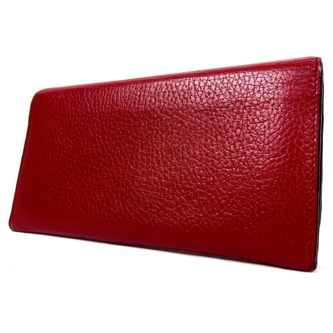 グッチ　長財布　インターロッキング　GGロゴ　フラップ　シボ革　レッド　未使用級