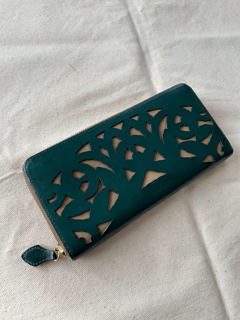 genten ゲンテン ガーデンカットワーク　長財布　ブルーグリー