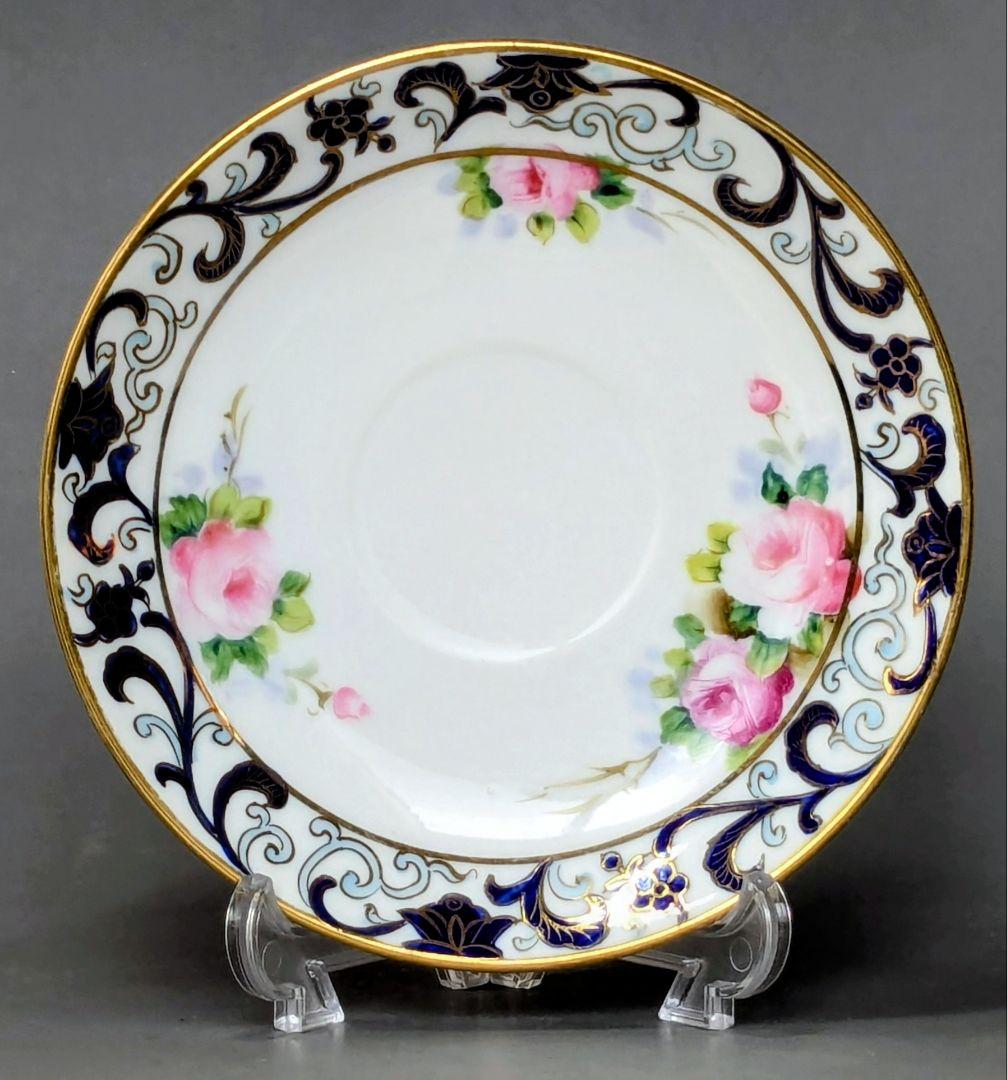 オールドノリタケ銘品!! 金彩藍帯薔薇図紋　キャビネットカップ＆ソーサー