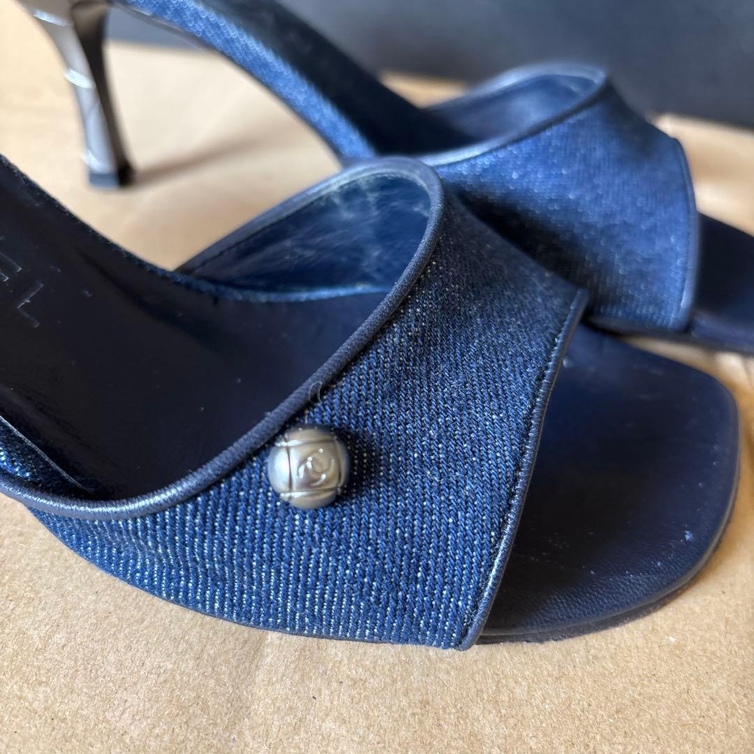 CHANEL ネイビー デニム ミュール