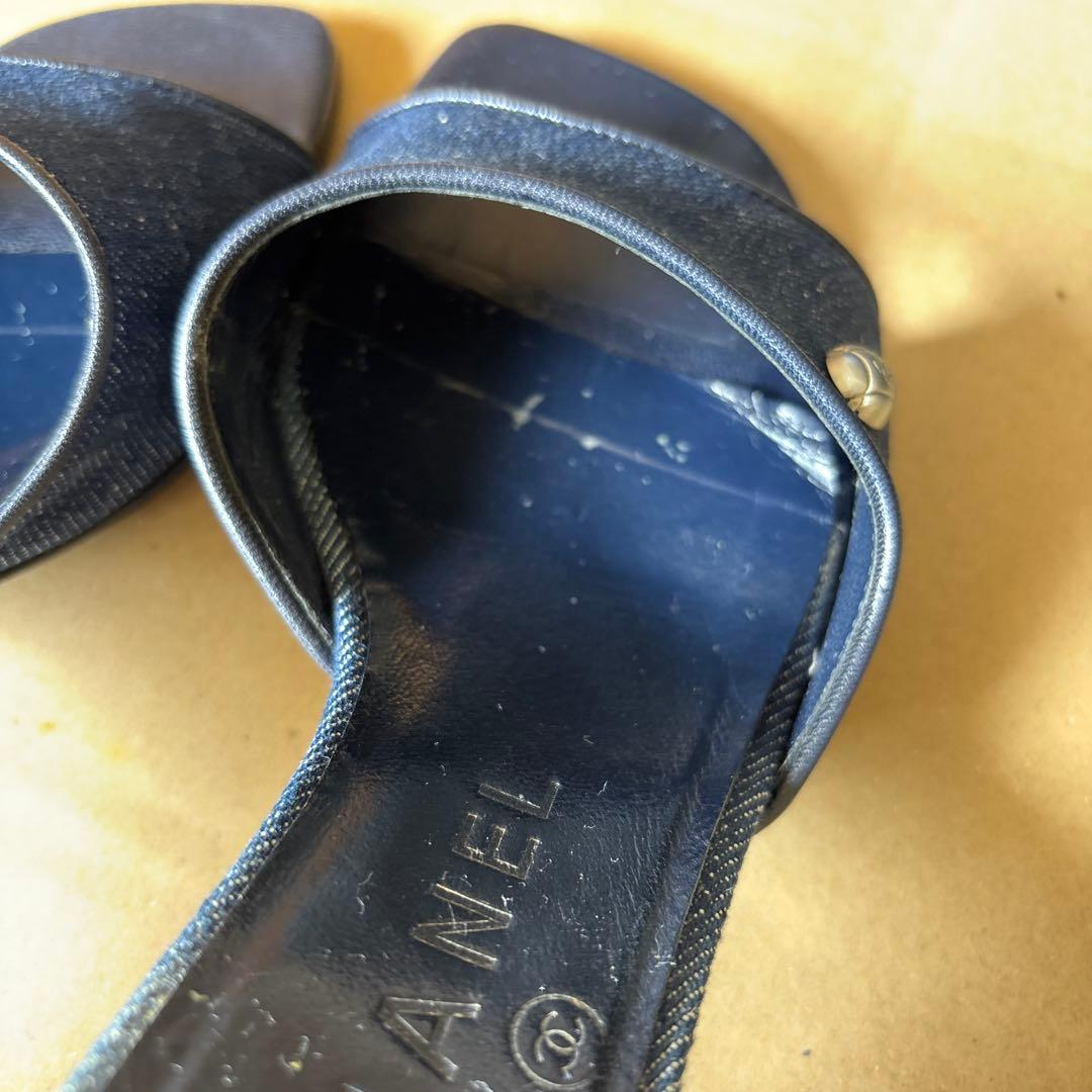 CHANEL ネイビー デニム ミュール