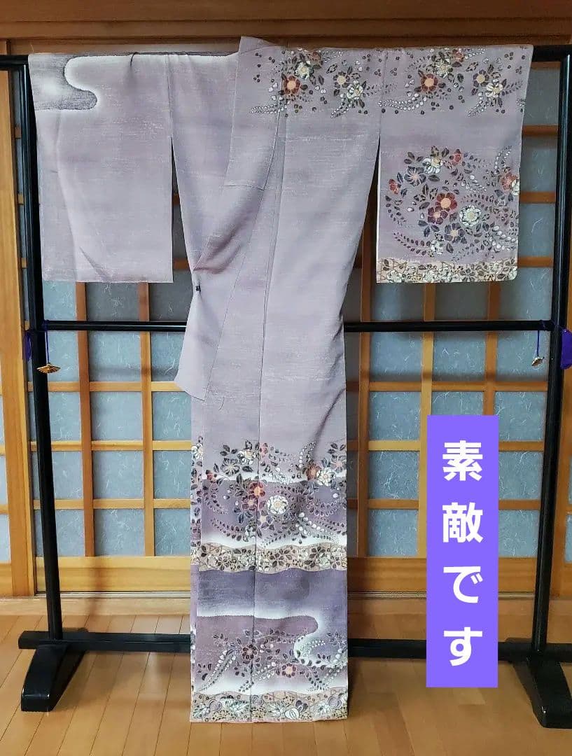 未使用♥️手描き紬訪問着「辻ヶ花」 パールトーン　トールサイズ◾お値打ち価格