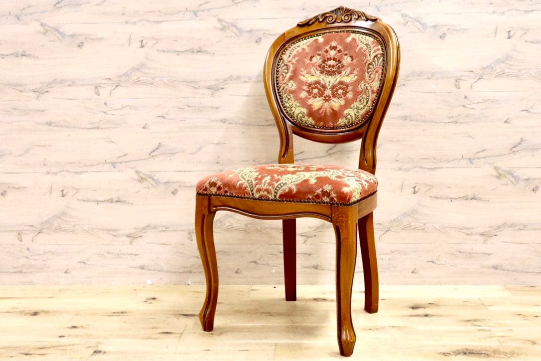 GMIH74A○イタリア製 金華山織 ダイニングチェア 椅子 鋲打ち 彫刻