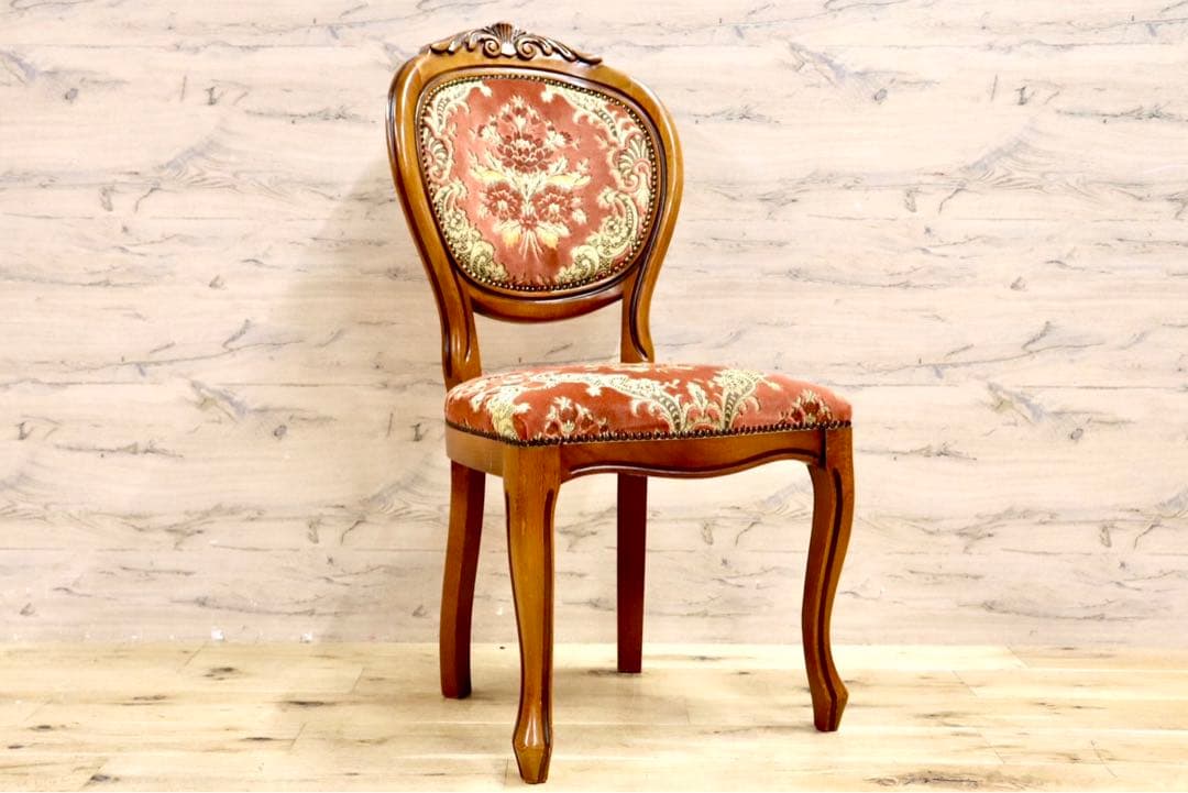 GMIH74A○イタリア製 金華山織 ダイニングチェア 椅子 鋲打ち 彫刻