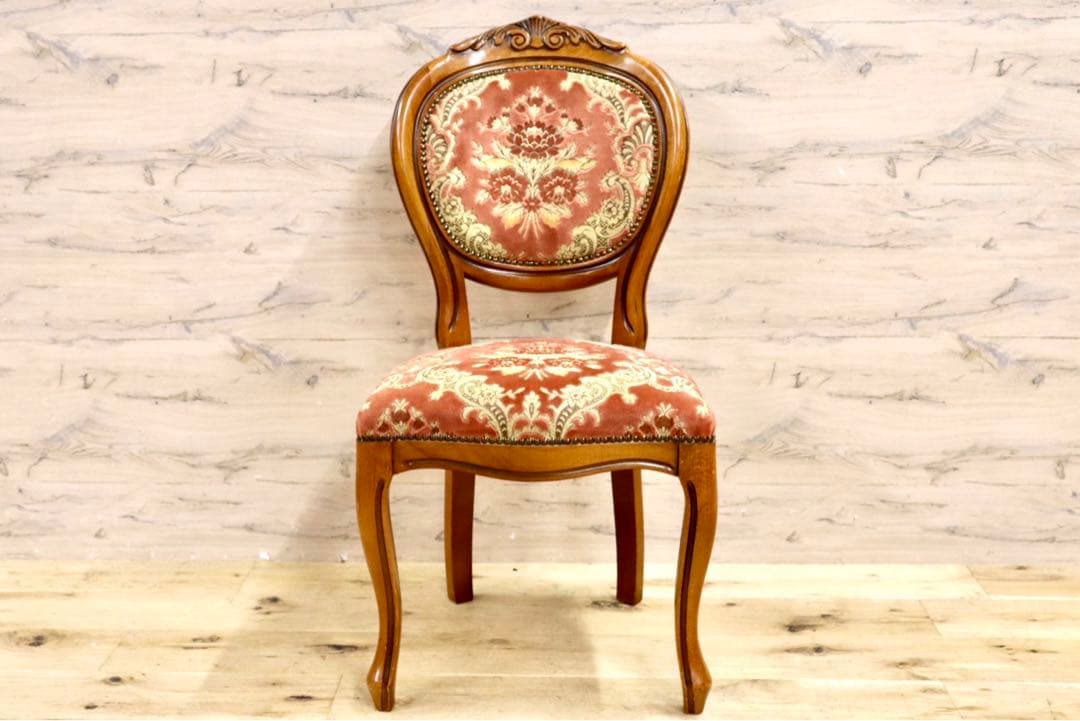 GMIH74A○イタリア製 金華山織 ダイニングチェア 椅子 鋲打ち 彫刻