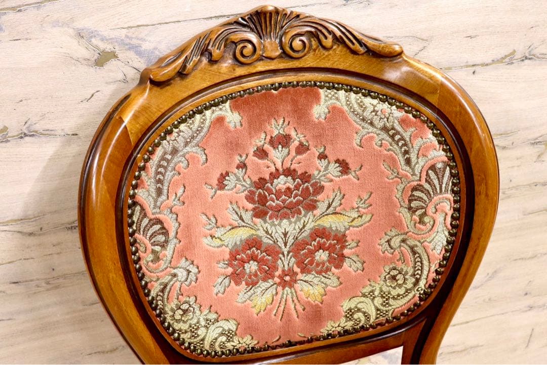 GMIH74A○イタリア製 金華山織 ダイニングチェア 椅子 鋲打ち 彫刻