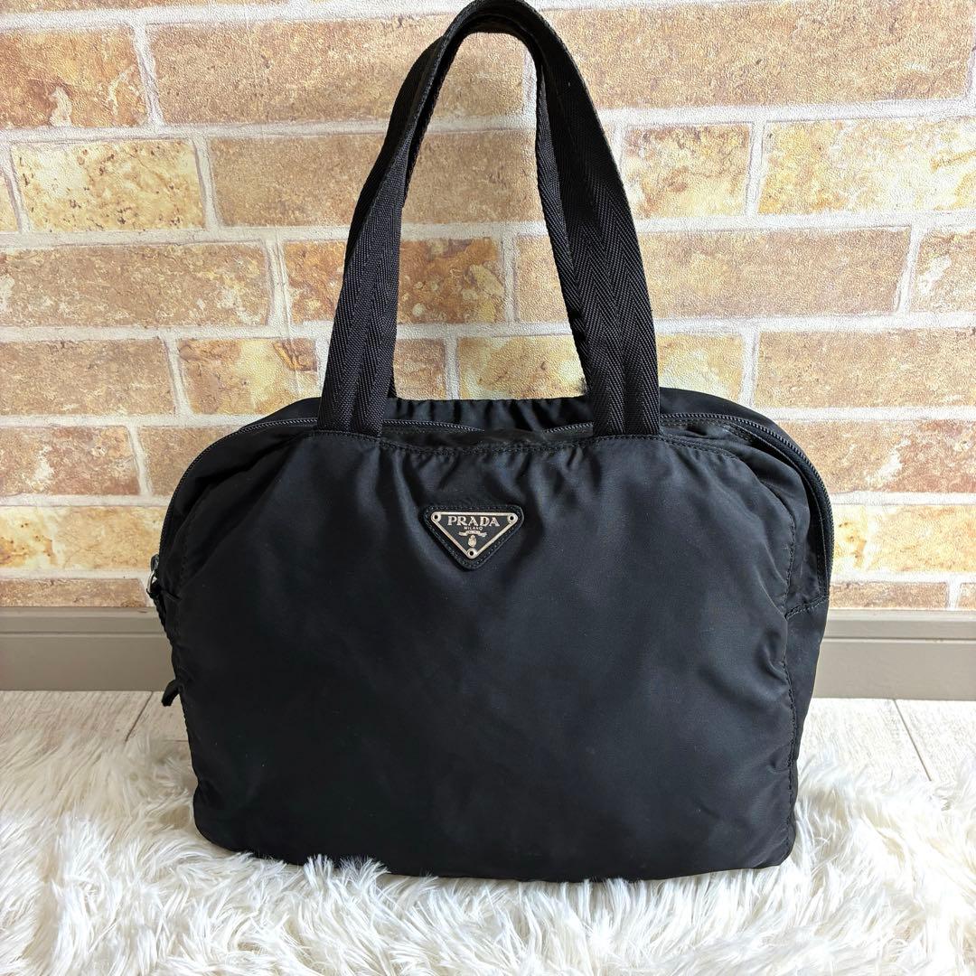 PRADA プラダ ミニ ボストンバッグ ナイロン 三角ロゴプレート ブラック