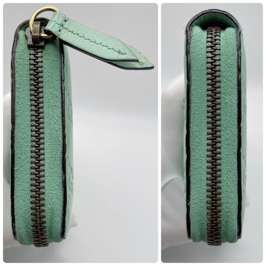 日本限定カラー グッチ リネアキャット シマ 長財布 ミント ラウンドファスナー