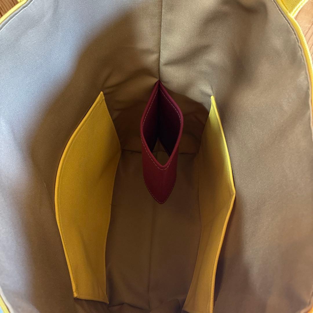 帆布トートバッグ縦長LLサイズ　バニラ&グリーン