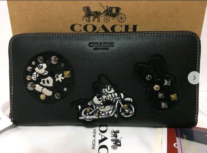 新品未使用コーチ長財布ミッキーラウンドファスナーブラックレディースメンズ送料無料