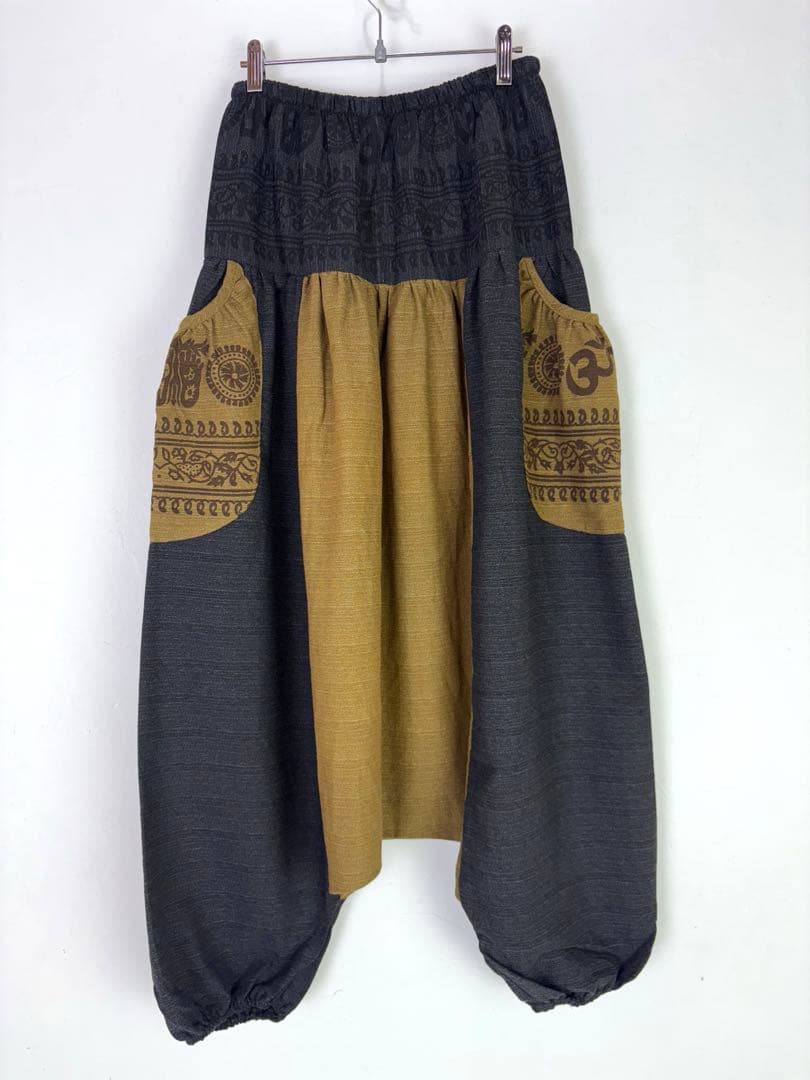 【新品】コットンサルエルパンツ　タイパンツ　サイドポケット　ブラウン　F840