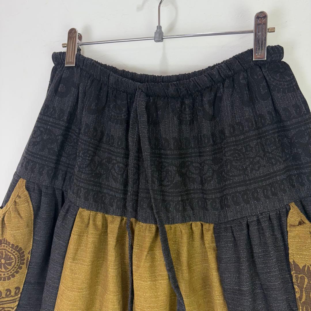 【新品】コットンサルエルパンツ　タイパンツ　サイドポケット　ブラウン　F840