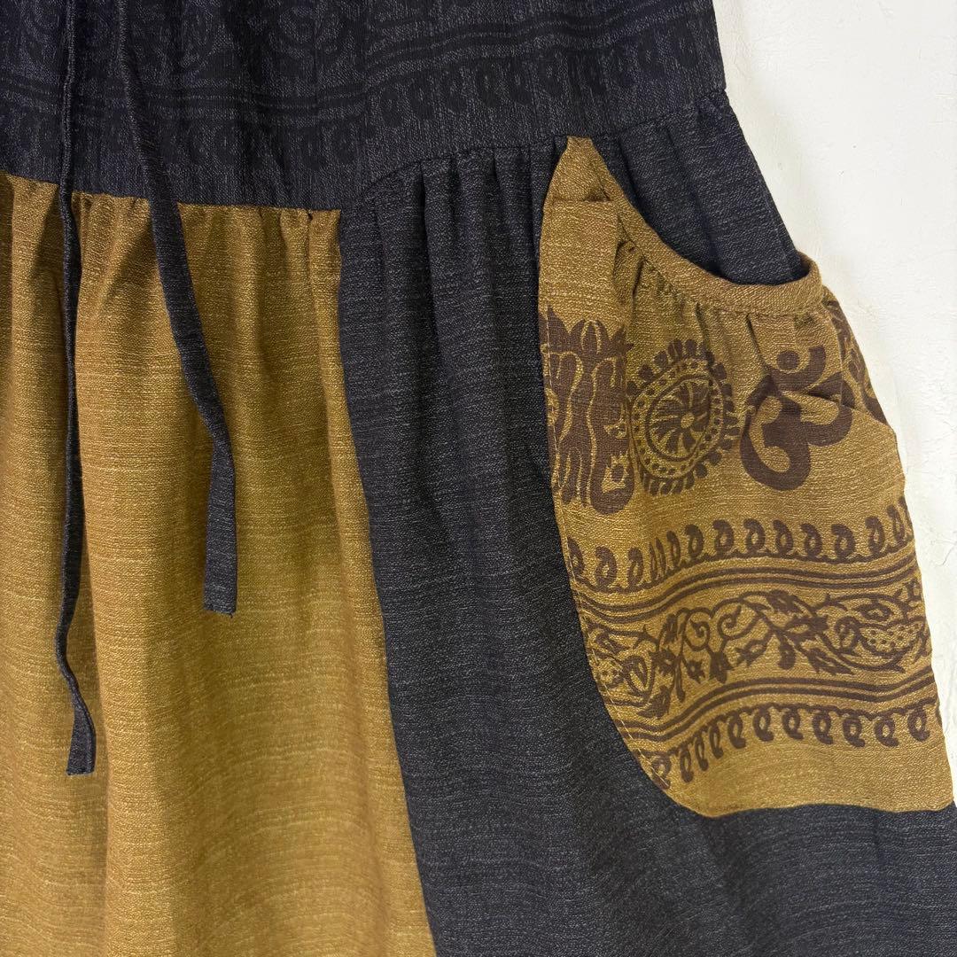 【新品】コットンサルエルパンツ　タイパンツ　サイドポケット　ブラウン　F840